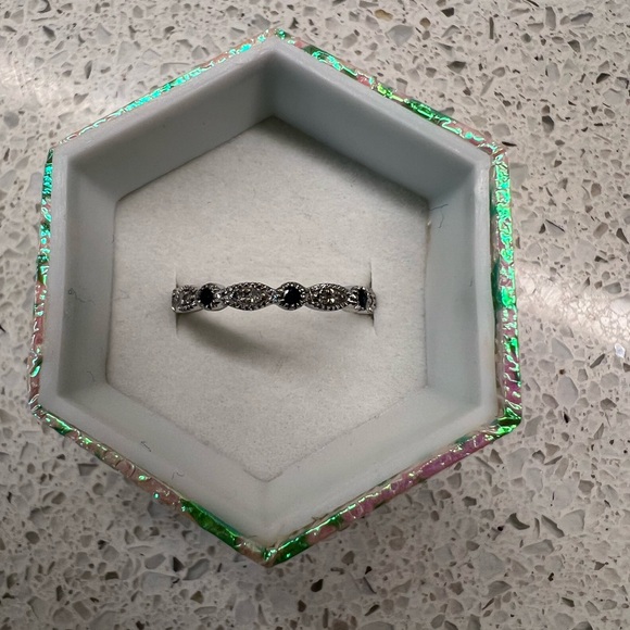 14k White Gold Stackable Diamond and Sapphire Eternity Ring - Picture 1 of 6